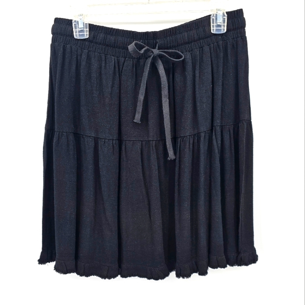 Umgee Linen Cotton Raw Hem Black Breathable  Skirt Womens Size Large New